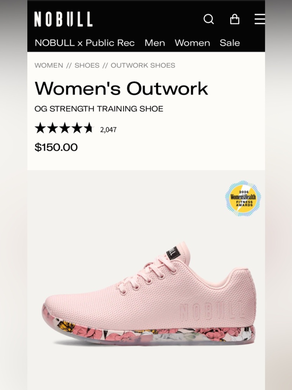 NOBULL Women's Outwork Training Shoe - Light Pink with Floral Sole
